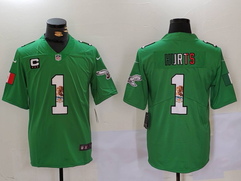 Men Philadelphia Eagles #1 Jalen Hurts Green 2024 Nike Vapor Limited NFL Jersey style 1